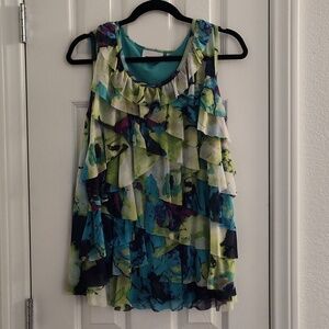Avenue Teal Multi Ruffle Tiered Floral Camisole Size 14/16